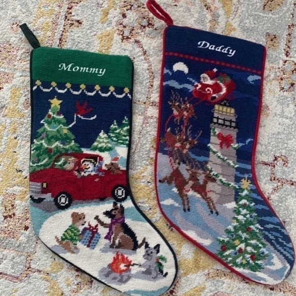 Two Needlepoint Christmas stockings - Picture 1 of 4